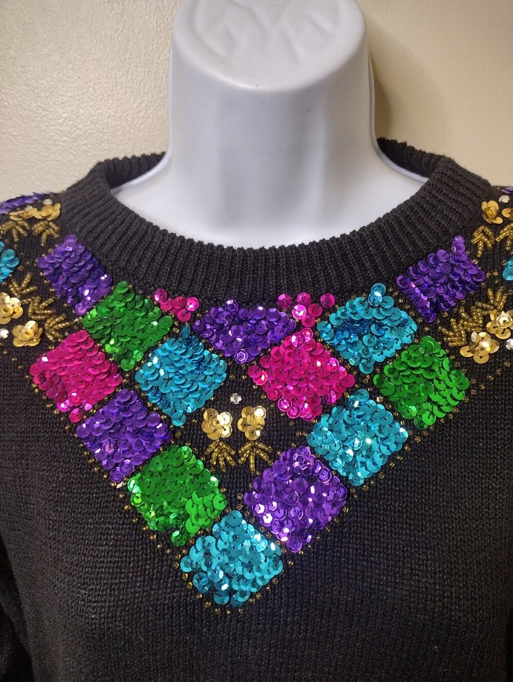 Vintage 1980's Jessica Stevens Black Raime Sequin Embellished Crewneck Sweater - Picture 2 of 8